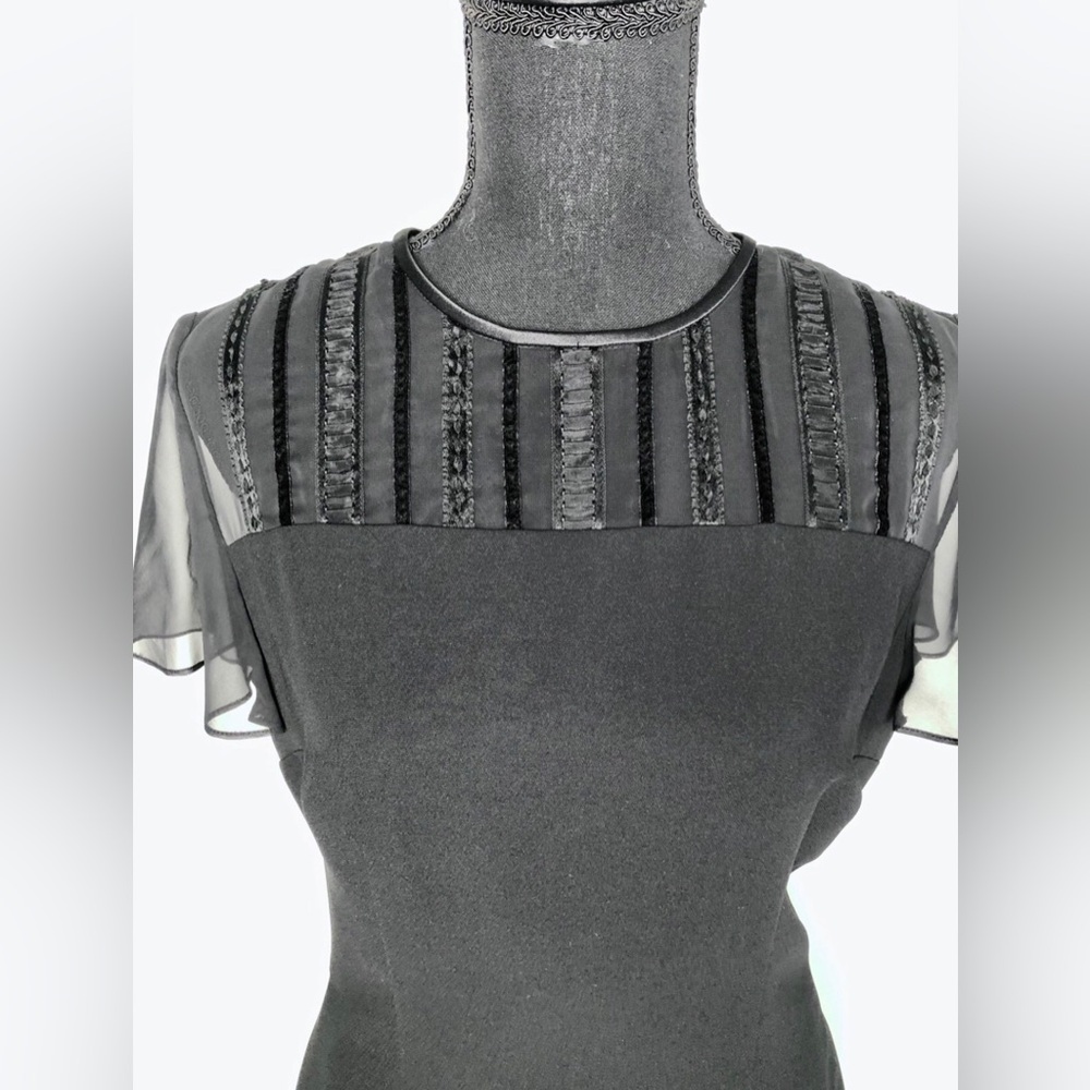 Donna Morgan Black Knee Length Ribbon Embroidered Cocktail Dress - Main Image